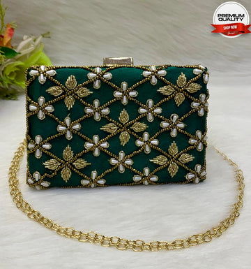 Premium Deep Emerald Green Fancy Clutch Bag