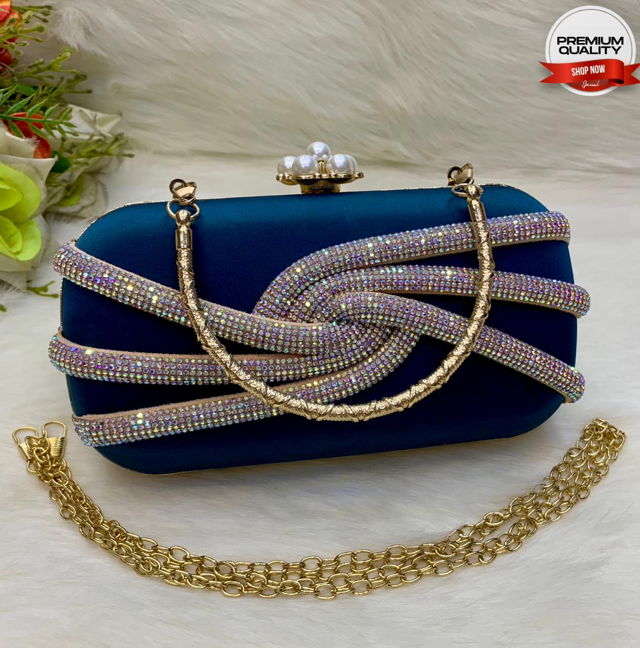 Premium Navy Blue Fancy Clutch Bag